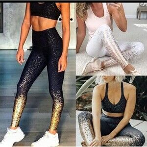 Gold Foil Confetti Workout Yoga Leggings Size Small